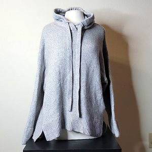 H&M Gray Knit Sweater Hoodie with side split Size Large